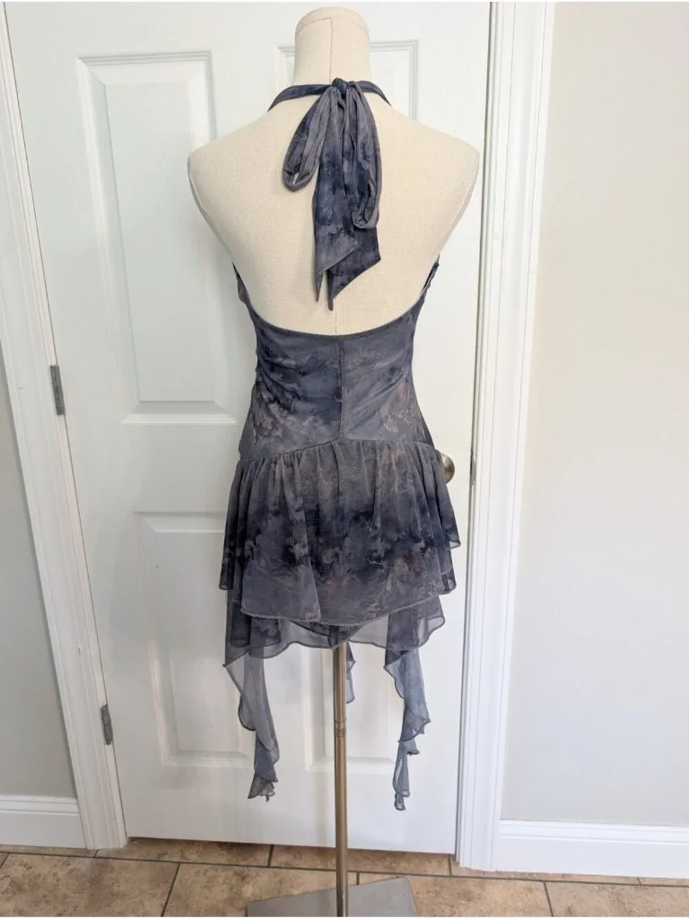 Urban Outfitters Womens M Blue Uo Rosa Mesh Halter Mini Dress Fairy Goth Grunge